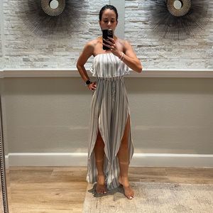 LAST DAY SALE - Blue and White Strapless Beach Cover Up